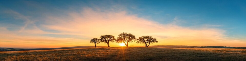 sunset over field with trees