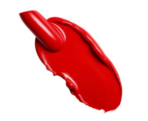 cosmetic smear of glossy lip gloss texture in red color on transparent background