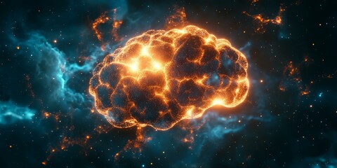 A glowing brain in a starry sky.
