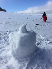 The concept of relaxing in the mountains in winter in the snow on skis, snowboards or sleds,...