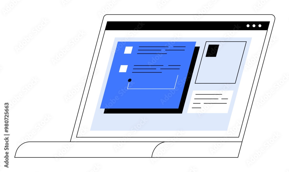 Poster a minimalist laptop with an open browser displaying digital documents and papers. ideal for online w