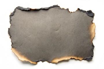Grey torn ripped paper fire damaged on white background for your presentation design