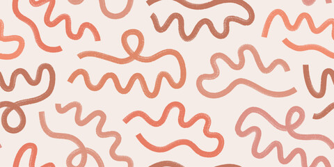Hand drawn organic thick wavy, curved shapes seamless pattern. Grunge bold lines background in bohemian style