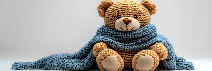 a stuffed bear with a blue blanket


