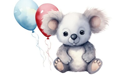 cute koala bear with birthday balloons watercolor design