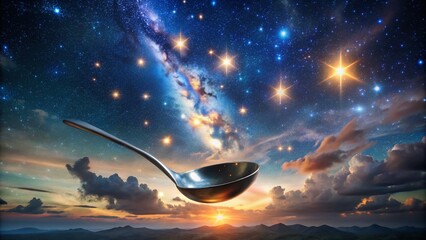 A breathtaking night sky features the iconic asterism of seven bright stars resembling a ladle, amidst a vast