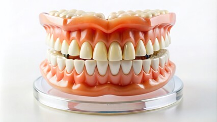 Obraz premium A brightly lit, precision-arranged display of dental model teeth numbered from 1 to 32, showcasing a complete and