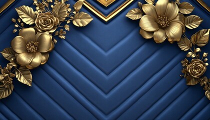 Golden Floral Arrangement on Blue Quilted Background