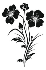 Black and white silhouette of delicate flowers. Vector illustration