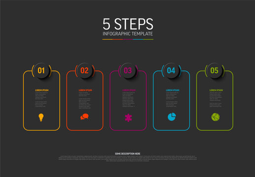 Dark infographic template with five rounded block cards