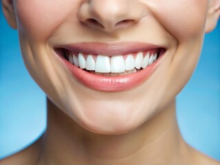 Obraz premium A close-up of a healthy, white, and perfectly aligned teeth set with a subtle smile, against a soft