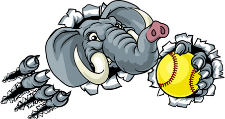 Elephant Softball Animal Sports Team Mascot