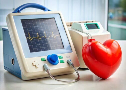 A close-up of an electrocardiogram (ECG) machine and automated external defibrillator (AED) device, vital medical