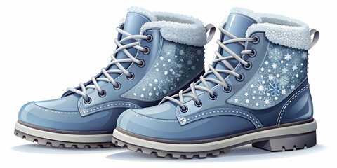 Flat Flying Winter Boots with Frost-Covered Soles Isolated on White - Perfect for Winter Fashion and Outdoor Adventures, Close-Up on Frost Details