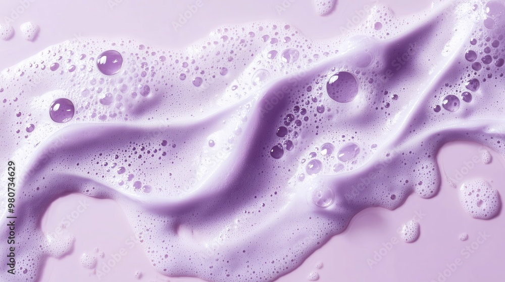 Poster purple foamy liquid splashing on a light surface in an artistic display of fluid dynamics and textur