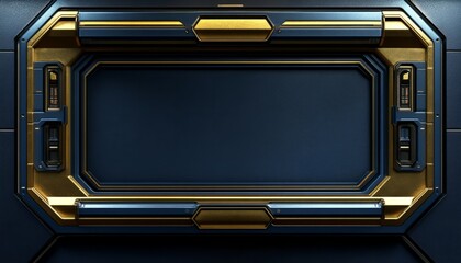 Futuristic Golden and Blue Panel with a Central Rectangular Opening