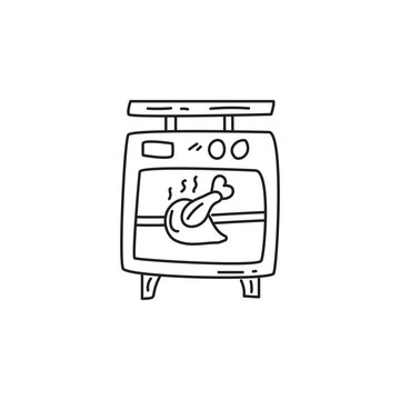 recommend clip art: Simple line art drawing of a chicken leg roasting in the oven.