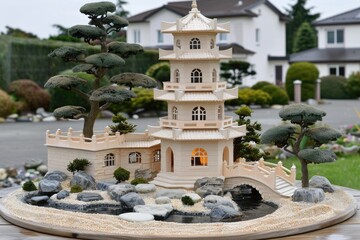 Beautiful miniature zen garden on wooden table