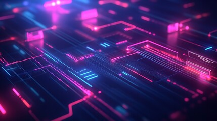 Abstract Dark Composition Featuring Intricate circuit pattern Neon Technology Wallpaper