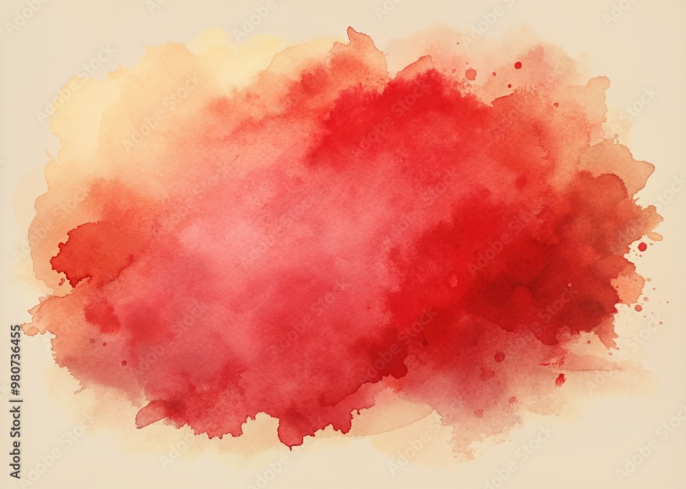 Poster vibrant red watercolor illustration with delicate strokes and subtle texture, isolated on a soft pas