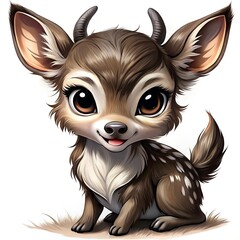 Obraz premium cute baby fawn character with smile, on white background