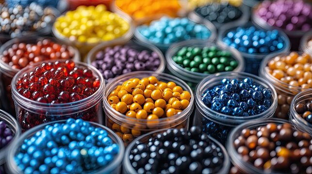 Various beads and beads for needlework. Selective focus