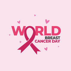 Pink ribbon to World Breast Cancer Awareness month. Bright Brest Cancer medical Post. Vector illustration.
