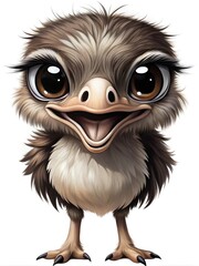 Fototapeta premium cute baby ostrich character with a smile, full length, on a white background