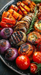 Various grilled vegetables on a plate. Selective focus
