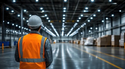 Worker in warehouse looking at the future.