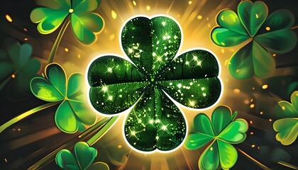 Glittering Shamrock Symbolizing St. Patricks Day in a Vibrant Green Vector Illustration on a White Background