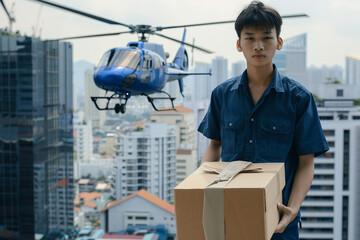 Delivery service in work, courier person guy delivering package straight to client house, Generative AI