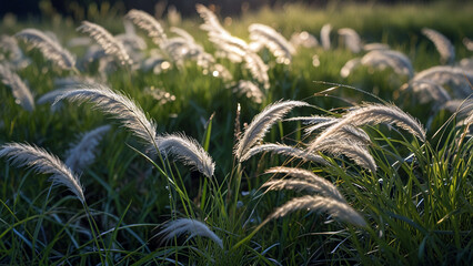 sparkling in the first rays of sunlight, bringing out the delicate details of each plume.

