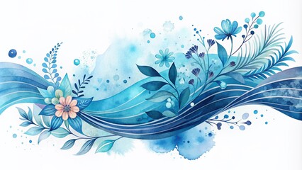 Fototapeta premium watercolor blue wave floral fractal line geometry abstract background illustration, Minimal geometric pattern, Dynamic shapes composition interweavings, ornament