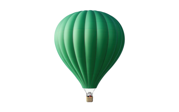 Floated green Hot-air balloon isolated on white or transparent background