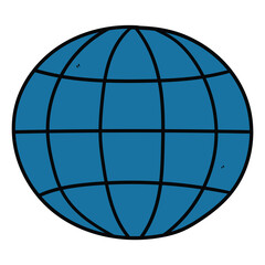 Hand drawn cartoon globe icon on white background.