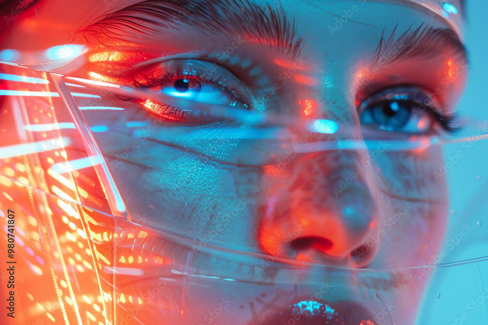 Poster cyberpunk futuristic person created with generative ai