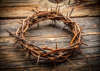 Fototapeta premium A delicate, intricately woven circle of twisted thorns, symbolizing sacrifice and spiritual devotion, rests gently on a