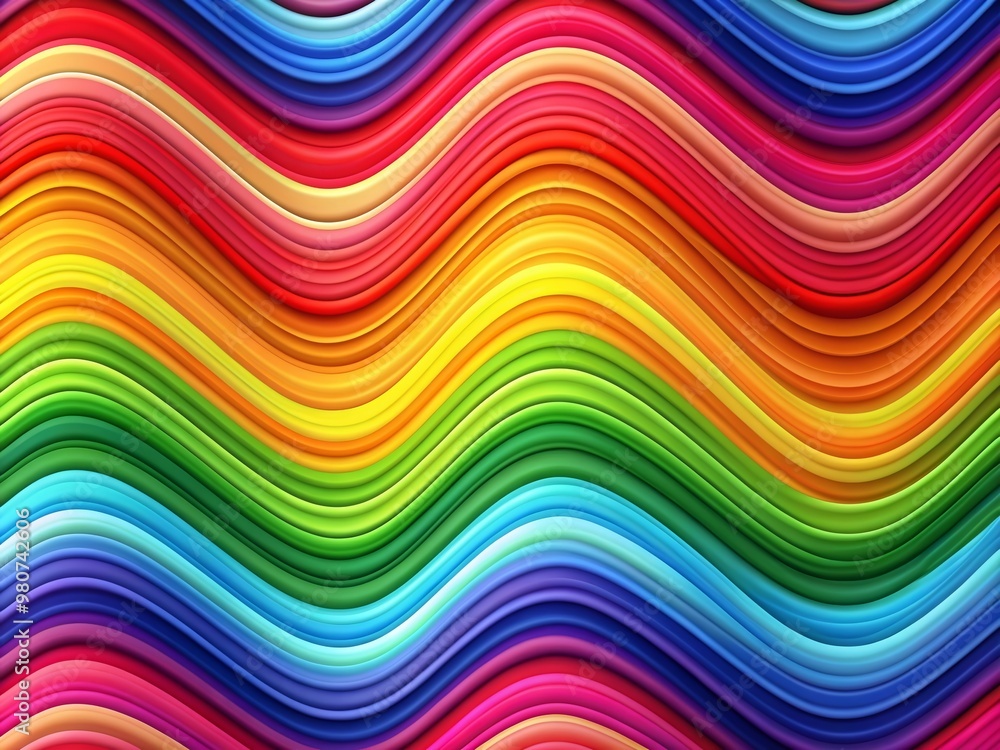 Poster vibrant abstract background featuring undulating waves of colorful rainbow stripes, blending harmoni