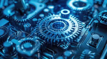 Detailed view of interlocking metallic gears in motion, showcasing the complexity and precision of mechanical engineering and machinery