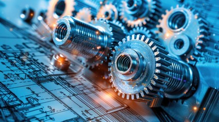 Detailed view of interlocking metallic gears in motion, showcasing the complexity and precision of mechanical engineering and machinery