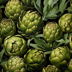 Fototapeta premium Green and purple background of artichokes.
