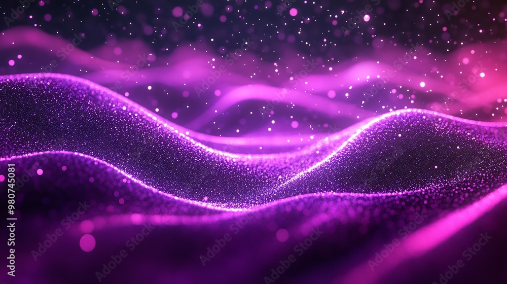 Poster purple digital wave with particle effect background