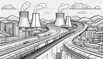 3D illustration of industrial infrastructure in isometric view on a dark background