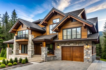 Modern Lodge with Warm Wooden Siding and Stone Detailing house
