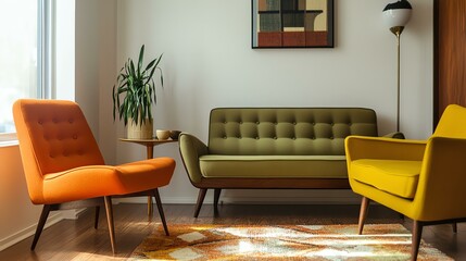 A stylish living room featuring vintage furniture, a vibrant color palette, and natural light, perfect for modern home decor inspiration.