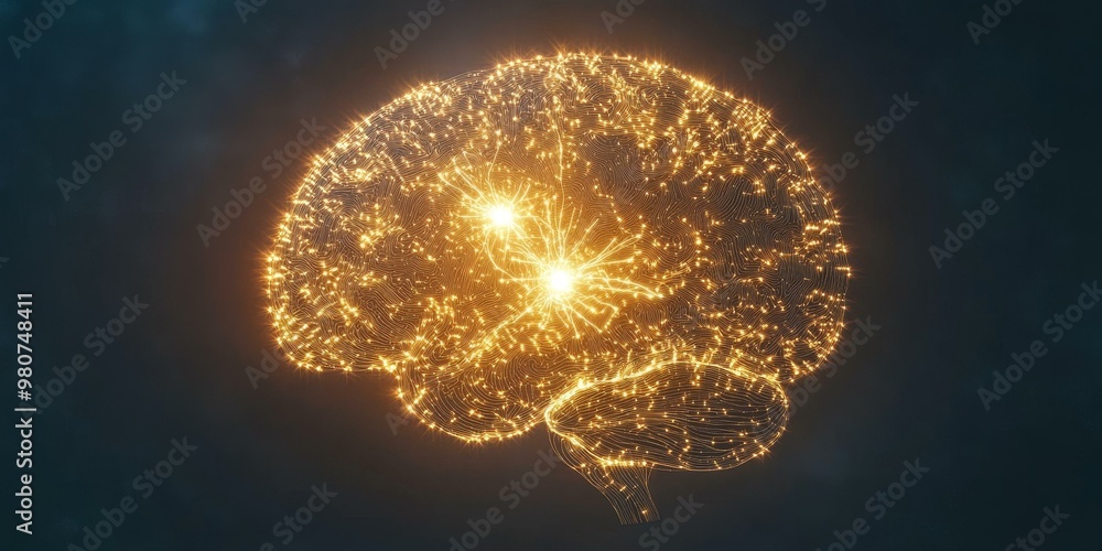 Poster glowing brain with intricate neural pathways.