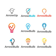 Set of Simple electrical bulb with arrow symbol logo.