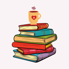 Colorful Book stack With Coffe Vector illustration