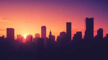 Silhouette of a city skyline against a vibrant sunset, showcasing urban beauty and tranquility at dusk.